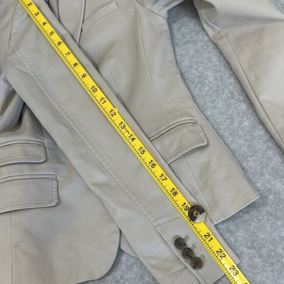 BANANA REPUBLIC Petite 00 Tan Stretch Fitted Blazer Lined Teal Accent Back Vents - Picture 6 of 10